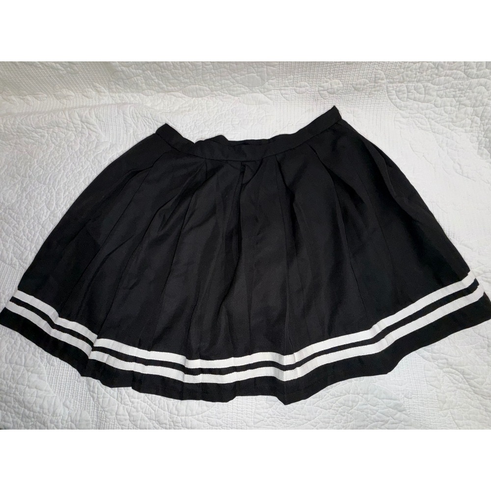 Hot Topic Black Pleated Tennis Skirt White Double Stripe Mini XL 11155339